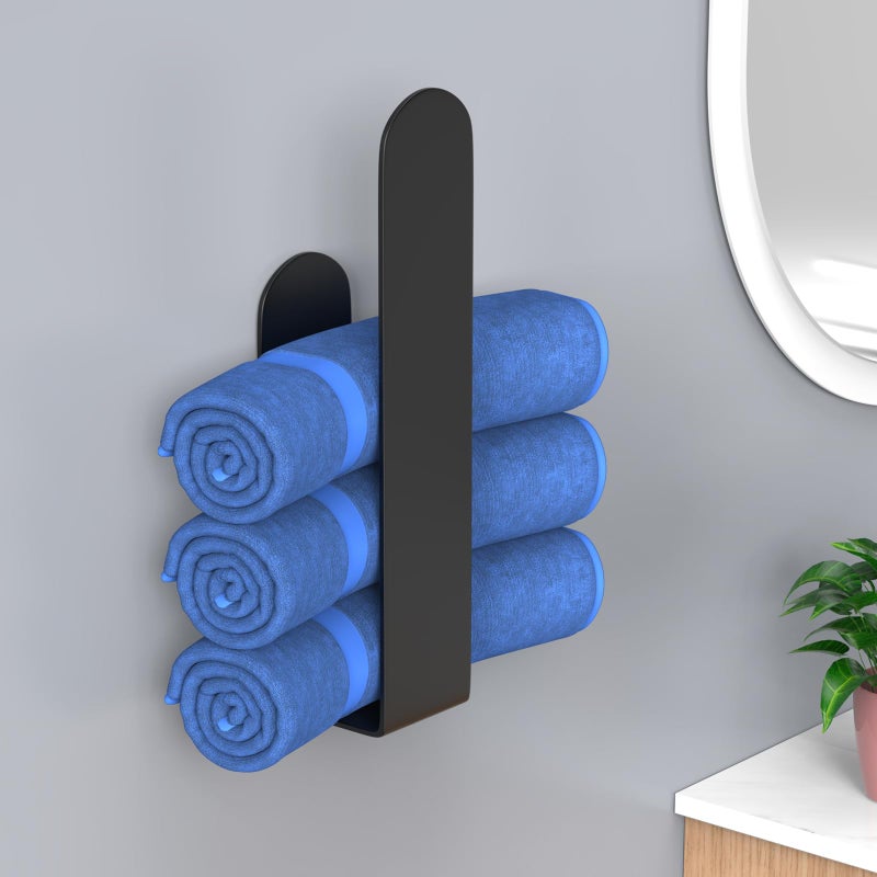 HUFEEOH 2 Pack Adhesive Hand Towel Holder, Sticky Towel Bar Towel Holder Wall Mounted, Stainless Steel Kitchen Towel Holder Hand Towel Rack for Bahtroom Hotel RV Kitchen (Black) - Image 5