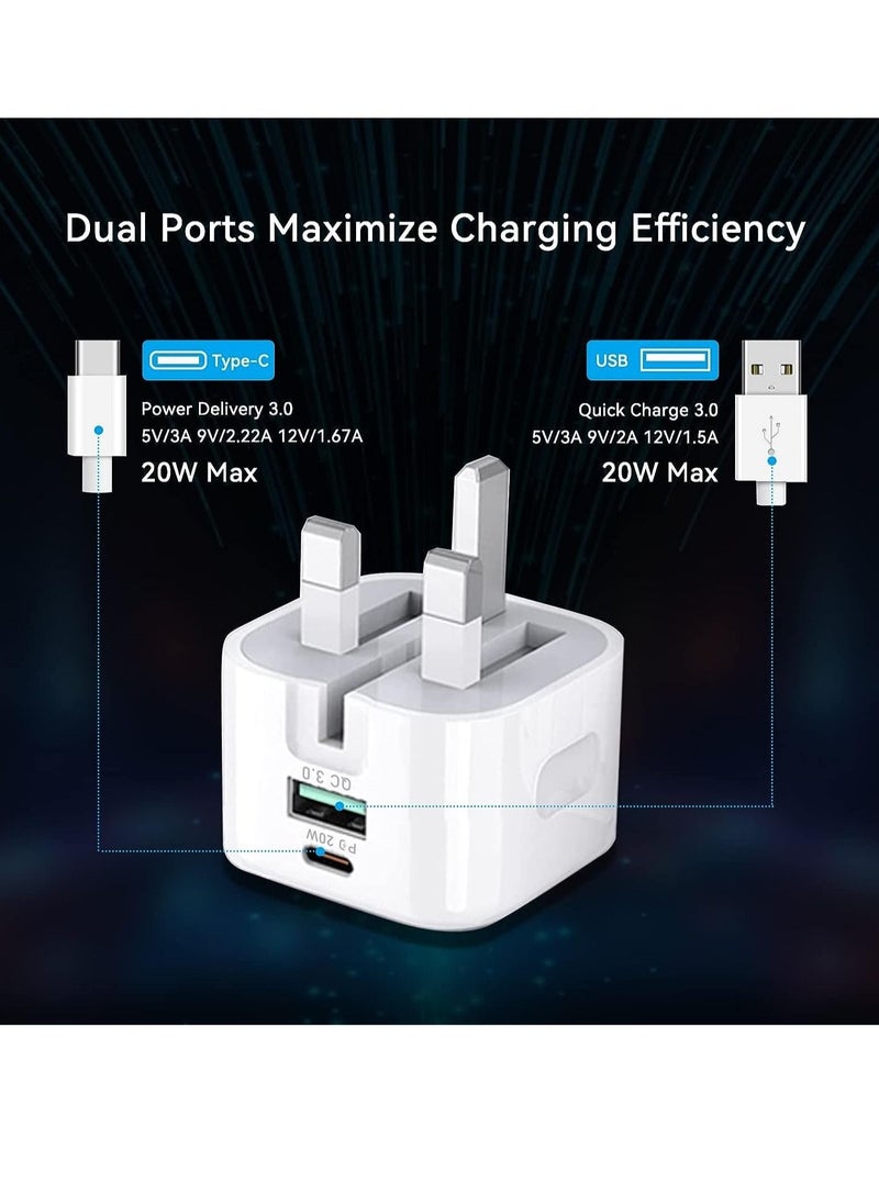 20W USB C Charger Block, 2-Ports [USB-C + USB] Charging Station, QC PD3.0 GaN Fast Charging Block, Type C Power Adapter for iPad Pro/iPhone/Samsung Note/Galaxy (Not with Cable)