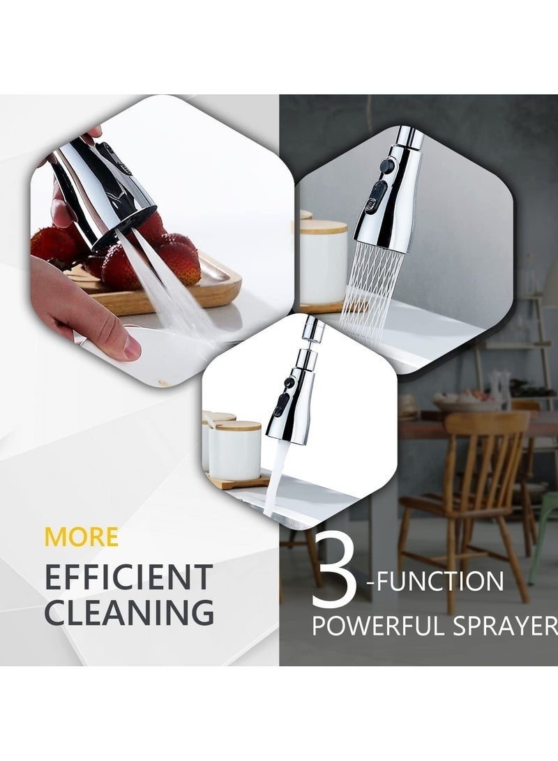 Kitchen Tap Spray Head, 360° Swivel Spout Faucet Extender 3 Modes, High Pressure Water Faucet Sprayer Aerator Attachment, FM22 FM24 G1/2 Kitchen Sink Tap Nozzle Replacement Head with Adapters (Silver) - Image 4