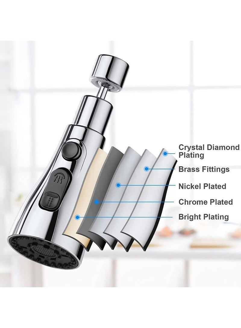 Kitchen Tap Spray Head, 360° Swivel Spout Faucet Extender 3 Modes, High Pressure Water Faucet Sprayer Aerator Attachment, FM22 FM24 G1/2 Kitchen Sink Tap Nozzle Replacement Head with Adapters (Silver) - Image 3