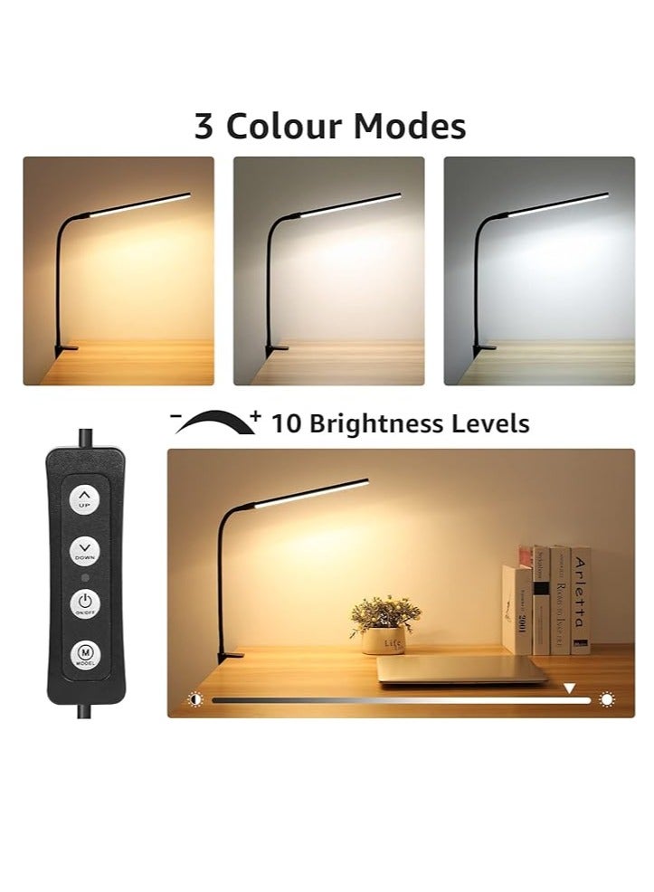 Arabest Clip on Desk Lamp LED Reading light Dimmable USB Small Clamp Lamp with 3 Color Modes 10 Brightness, Adjustable Flexible Gooseneck Table Light for Bed Headboard, Nail, Home Office,Computer(Black) - Image 2