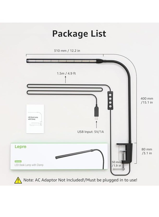 Arabest Clip on Desk Lamp LED Reading light Dimmable USB Small Clamp Lamp with 3 Color Modes 10 Brightness, Adjustable Flexible Gooseneck Table Light for Bed Headboard, Nail, Home Office,Computer(Black) - Image 5