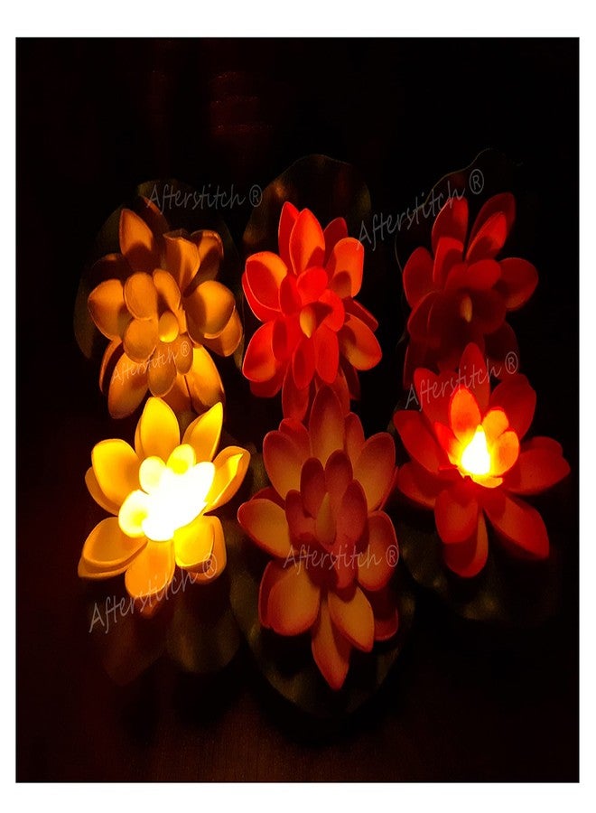 AFTERSTITCH Set of 6 Floating Lotus Flower Candles for Decoration in Bowl Diya for Home Decoration (Batteries Included, Water Sensor) - Image 2