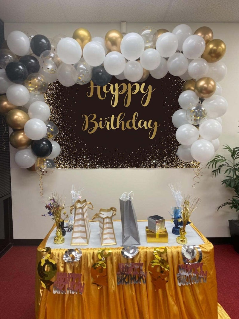 Cenven Black Gold Happy Birthday Backdrop Gold Glitter Spots Photography Background Adults Man Boy Birthday Party Table Wall Decoration Photo Shoot Booth Studio Props 7x5FT - Image 3