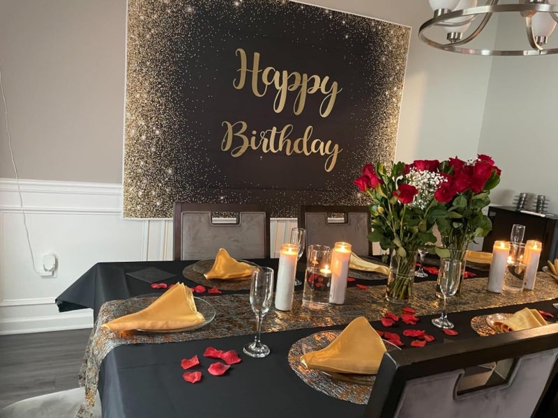 Cenven Black Gold Happy Birthday Backdrop Gold Glitter Spots Photography Background Adults Man Boy Birthday Party Table Wall Decoration Photo Shoot Booth Studio Props 7x5FT - Image 4