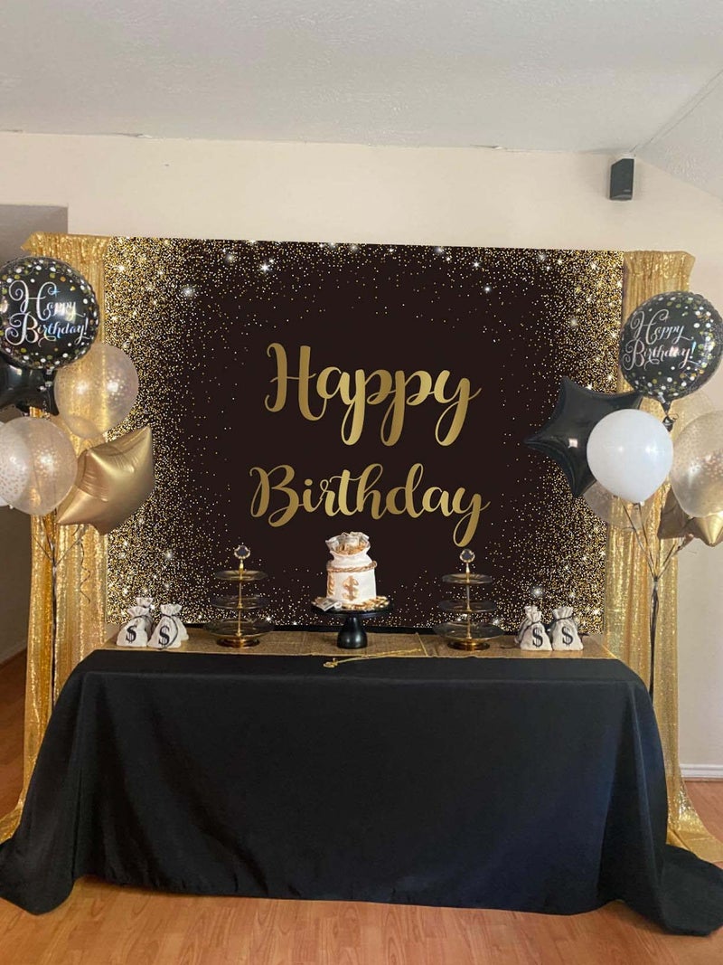 Cenven Black Gold Happy Birthday Backdrop Gold Glitter Spots Photography Background Adults Man Boy Birthday Party Table Wall Decoration Photo Shoot Booth Studio Props 7x5FT - Image 5