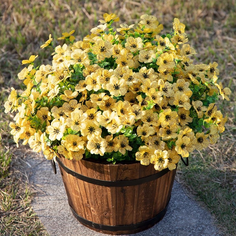 HyeFlora Artificial Fall Flowers Faux Mums for Outdoor Indoor Garden Home Decoration, Faux Flower Daisy with Eucalyptus Leaves Fake Plants Greenery Boxwood Porch Patio, 12 Bundles (Yellow) - Image 2