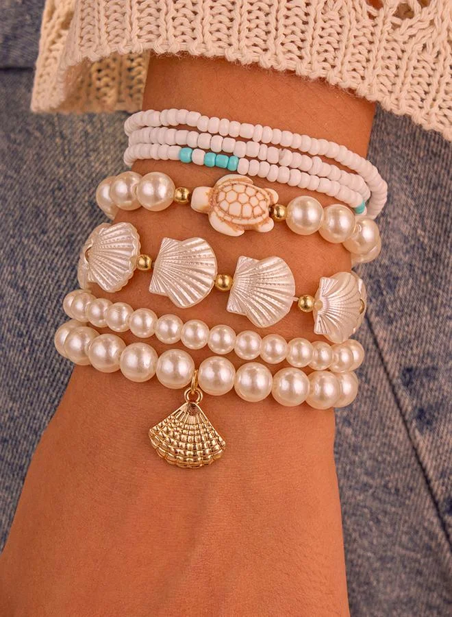 تايك تو Pack of 7 - Multi-Color Turtle and Shell Charms Beaded Bracelets