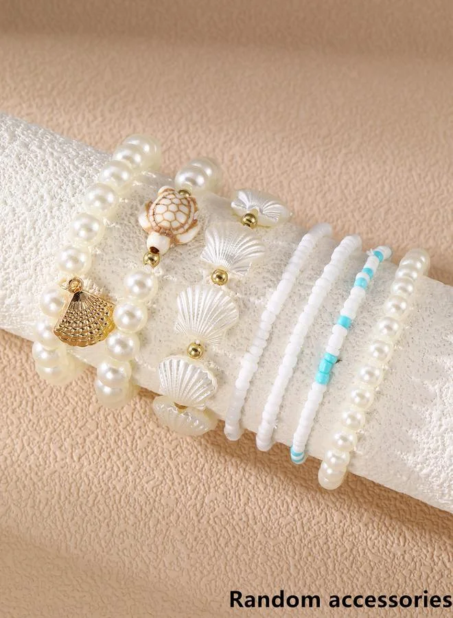 تايك تو Pack of 7 - Multi-Color Turtle and Shell Charms Beaded Bracelets