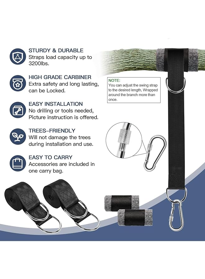X spring Tree Swing Hanging Straps Kit 1.5M Long 2 Tree Hanging Straps Swing Attachment With 2 Heavy Duty Safety Lock Carabiner Hooks And D Rings Perfect For Tree Swing Outdoor Kids Garden Swing - Image 3