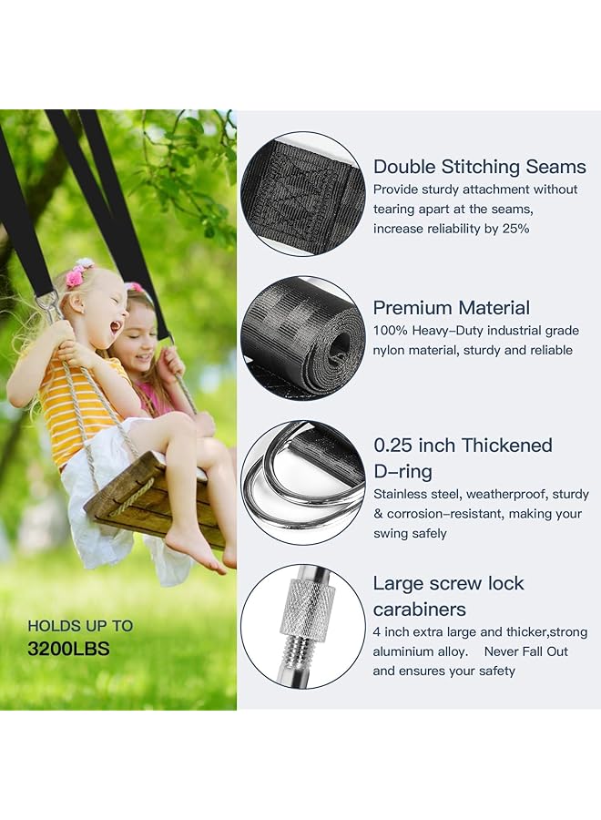 X spring Tree Swing Hanging Straps Kit 1.5M Long 2 Tree Hanging Straps Swing Attachment With 2 Heavy Duty Safety Lock Carabiner Hooks And D Rings Perfect For Tree Swing Outdoor Kids Garden Swing - Image 2