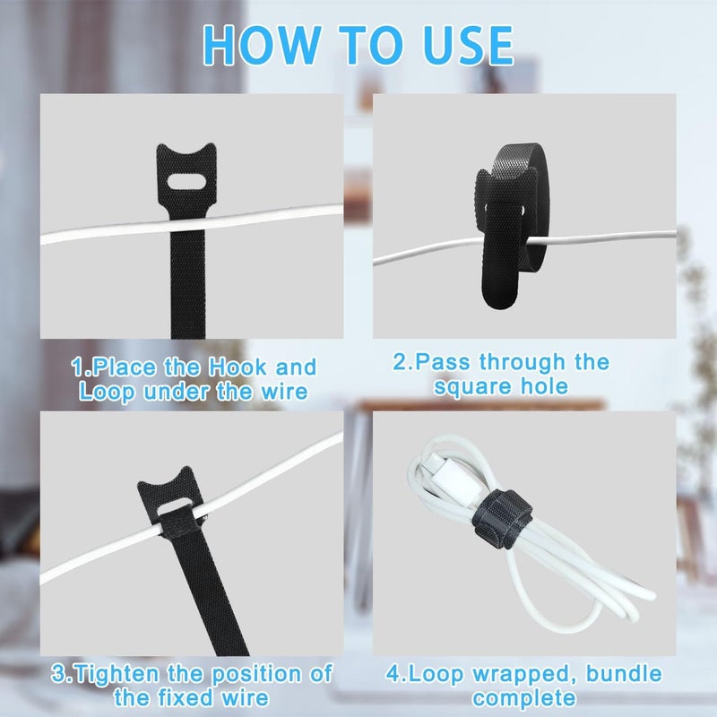 100pcs Reusable Cable Ties - Hook and Loop Cable Straps for Wire Management - 15 cm Adjustable Cord Organizer & Wire Ties for Electronics, PC, Home Office - Image 4