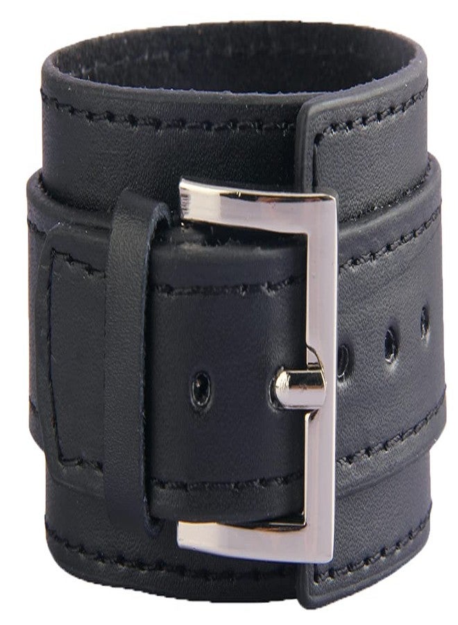 AZYOUNG Black Brown White Leather Cuff Bracelet for Men Women Two Layers Adjustable Belt Buckle Wristband(Black) - Image 1