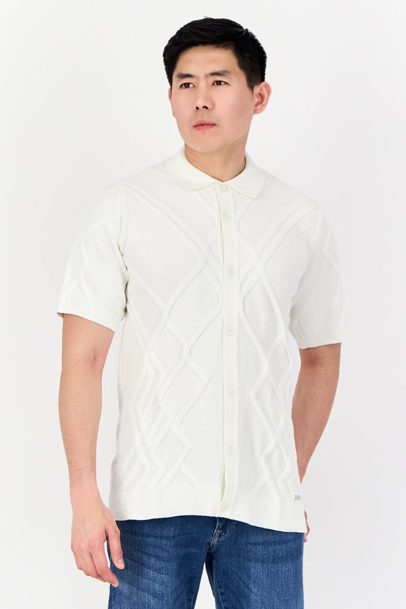 Threadbare Men Regular Fit Textured Short Sleeve Casual Shirt, Off White - Image 1