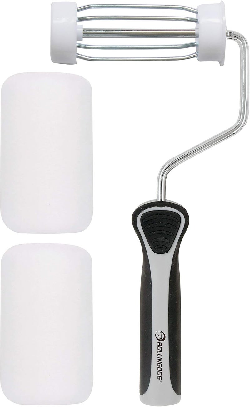 Rolling Dog 4 Inch Mini Roller - 3/8" Nap Roller Covers,Small Paint Roller for Wall, Trim, Detail Painting - Image 1