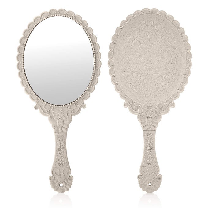 MAKEUP HANDHELD MIRROR WITH HANDLE VINTAGE HAND MIRRORS FOR WOMEN WHITE EMBOSSED FLOWER PORTABLE PRINCESS MIRROR TABLETOP PARTY CLASSROOM