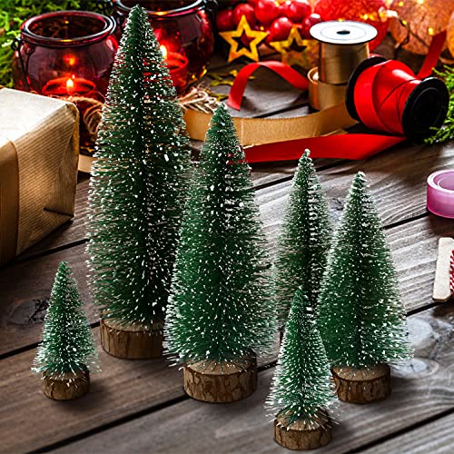 6pcs Mini Christmas Trees Decor Artificial Bottle Brush Tabletop Trees 4 Size Holiday Decoration for Xmas Green