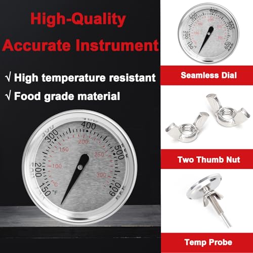 DELSbbq 60540/7581 Grill Thermometer for Weber Spirit I&II 200/300 Q Series Charcoal Grills,Replacement Parts for 22" Kettles Q120/220/300/320 Spirit E/S 210 220 330,Accurate BBQ Temperature Gauge,1-13/16"Dia - Image 4