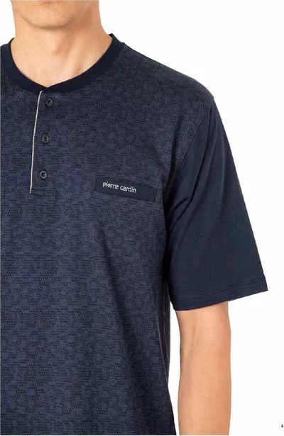 pierre cardin 6088 Men's Short Sleeve 3-Piece Jacquard Pajama Set-Sax