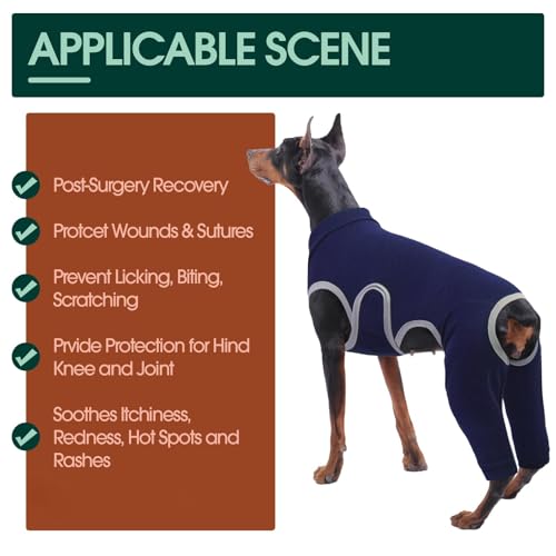 Kuoser Dog Surgery Recovery Suit Professional Dog Surgical Suit for Back Legs Soft Dogs Recovery Sleeve to Prevent Licking Biting Wounds Dogs Onesie After Surgery Elbow Protector Blue L - Image 3