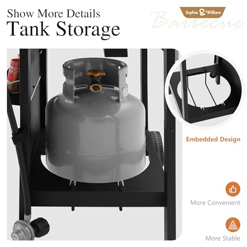 Sophia & William 2-Burner Gas BBQ Grill With Flat Top, Small Outdoor Propane Barbecue Grill with Side Shelves,Lid and Hose & Regulator for Camping, 20,000 BTU,Black - Image 5