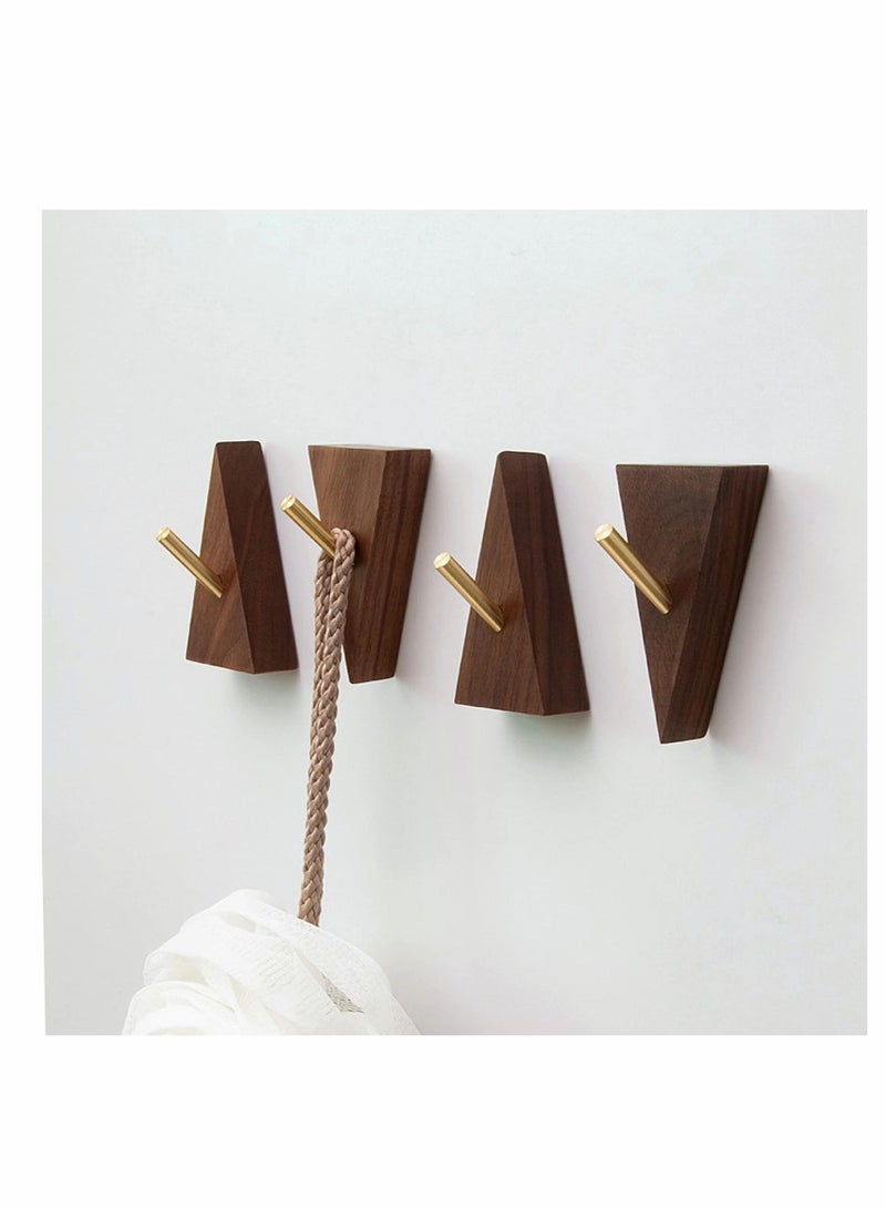 Wood Wall Hook, Purse Hanger for Wall Cute Wall Hooks for Hanging Coats Hat Hangers Wall Mounted Modern Wall Hooks Black Metal Hooks Wall Decorative Wall Hooks (4, Black Walnut Wood) - Image 1