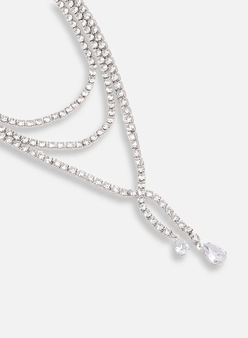 سوهي قلادة من الطبقات الحجرية مصممة للحفلات مطلية بالفضة