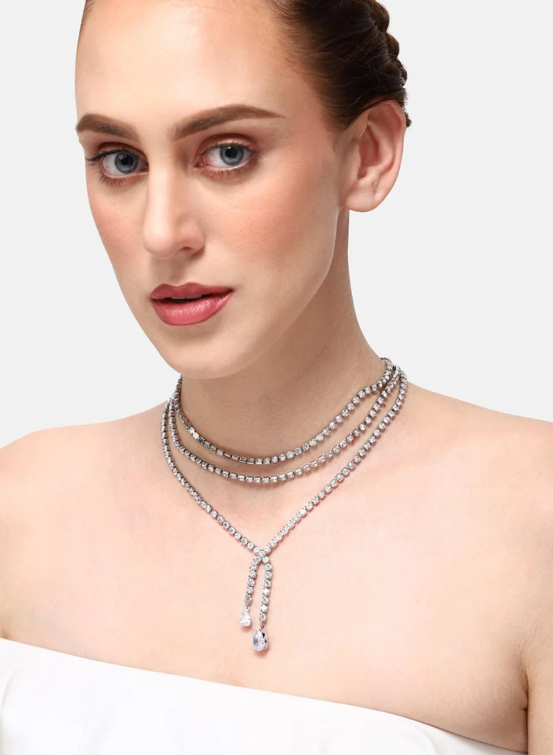 سوهي قلادة من الطبقات الحجرية مصممة للحفلات مطلية بالفضة