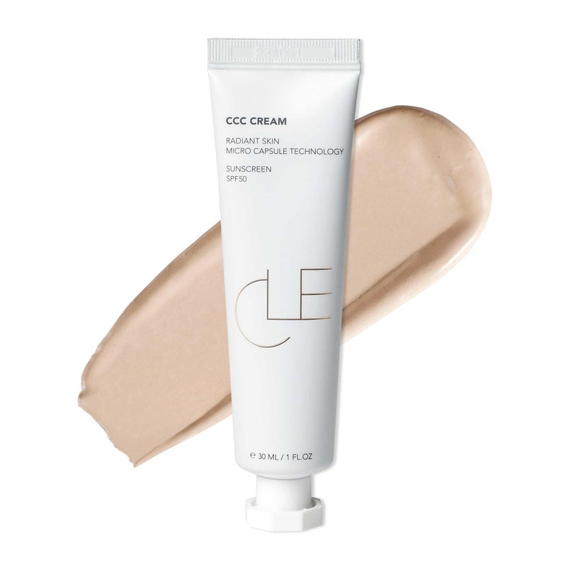 CLE Cosmetics CCC Cream (Neutral Light 103 / SPF 50) - Color Correcting CC Cream with Sunscreen - Lightweight, Hydrating, Light to Medium Coverage Foundation - BB & CC Cream Hybrid - 1 fl oz