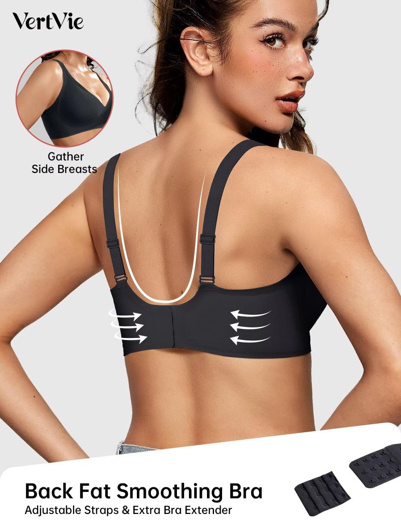 Vertvie Jelly Wireless Bras for Women Push Up Plunge Seamless T-Shirt Bras No Underwire Supportive Full Coverage Bralettes(Black,Small) - Image 3