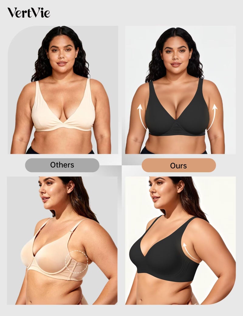 Vertvie Jelly Wireless Bras for Women Push Up Plunge Seamless T-Shirt Bras No Underwire Supportive Full Coverage Bralettes(Black,Small) - Image 5