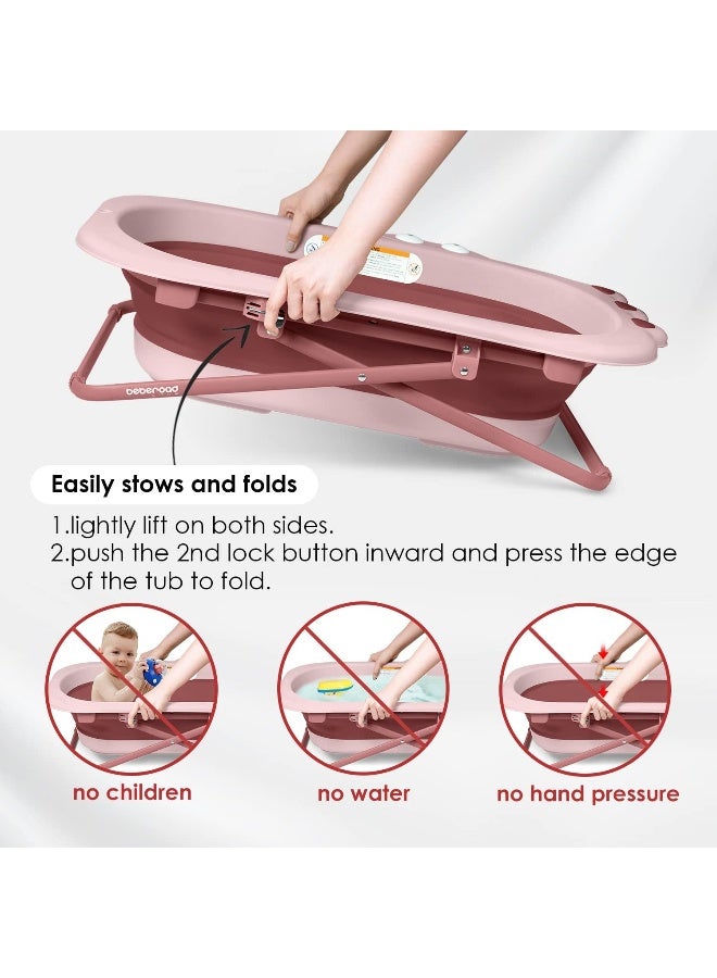 Beberoad Love حمام بيبرود لوف القابل للطي للأطفال من حديثي الولادة إلى toddlers - حمام محمول وقابل للتعديل مع تصميم غير قابل للانزلاق، حمام موفر للمساحة للسفر والاستخدام المنزلي (وردي) - Image 4