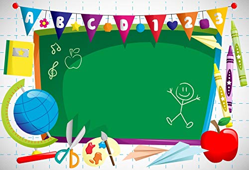 Leyiyi 8x6ft Vinyl Photography Background Welcome to Kindergarten Backdrop ABC Letters Blackboard Watercolor Pen Paper Airplane Globe Back to School Themed Party Backdrops Banner - Image 5