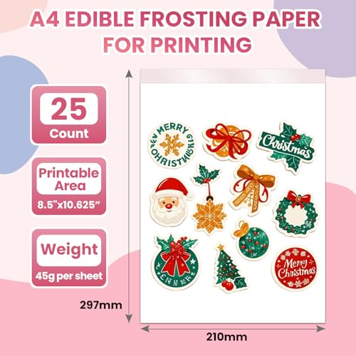 Derzio 25 pcs A4 117 x 83 Frosting Sheets Icing Sheets Edible Paper for Cakes Printable Sugar Sheets Cake Edible Sheets Edible image Paper for Cake Toppers Cakes Cookies  Decor - Image 5