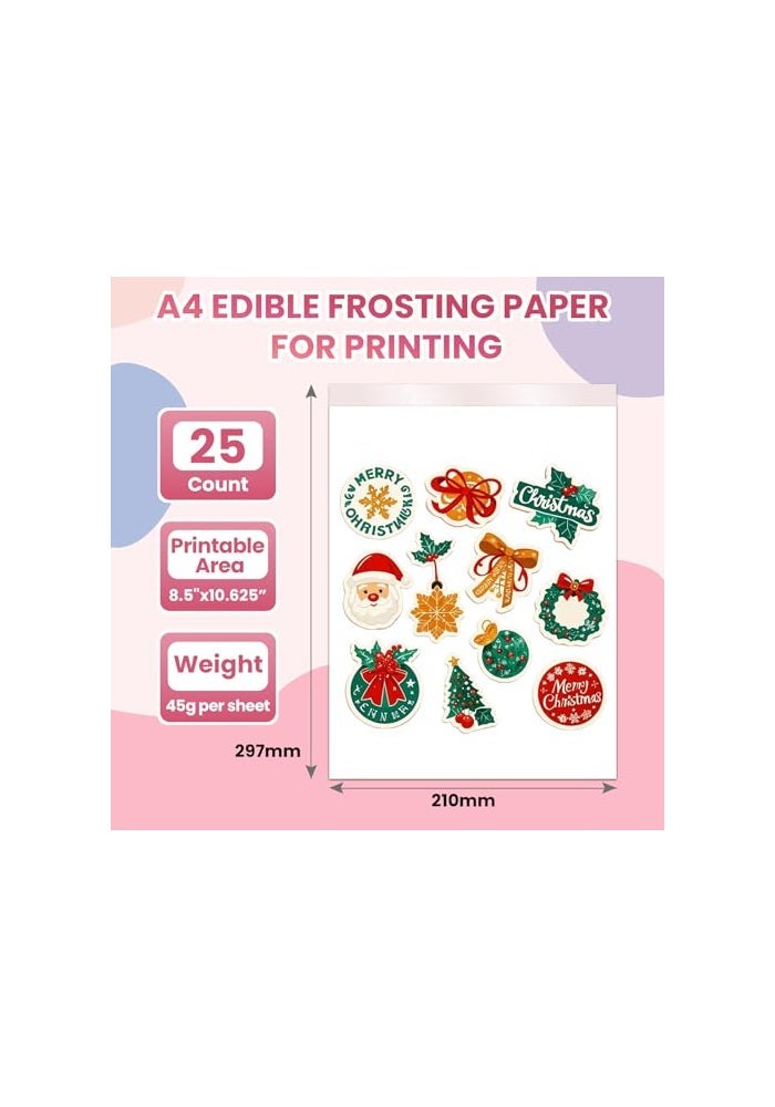 Derzio 25 pcs A4 117 x 83 Frosting Sheets Icing Sheets Edible Paper for Cakes Printable Sugar Sheets Cake Edible Sheets Edible image Paper for Cake Toppers Cakes Cookies  Decor - Image 5