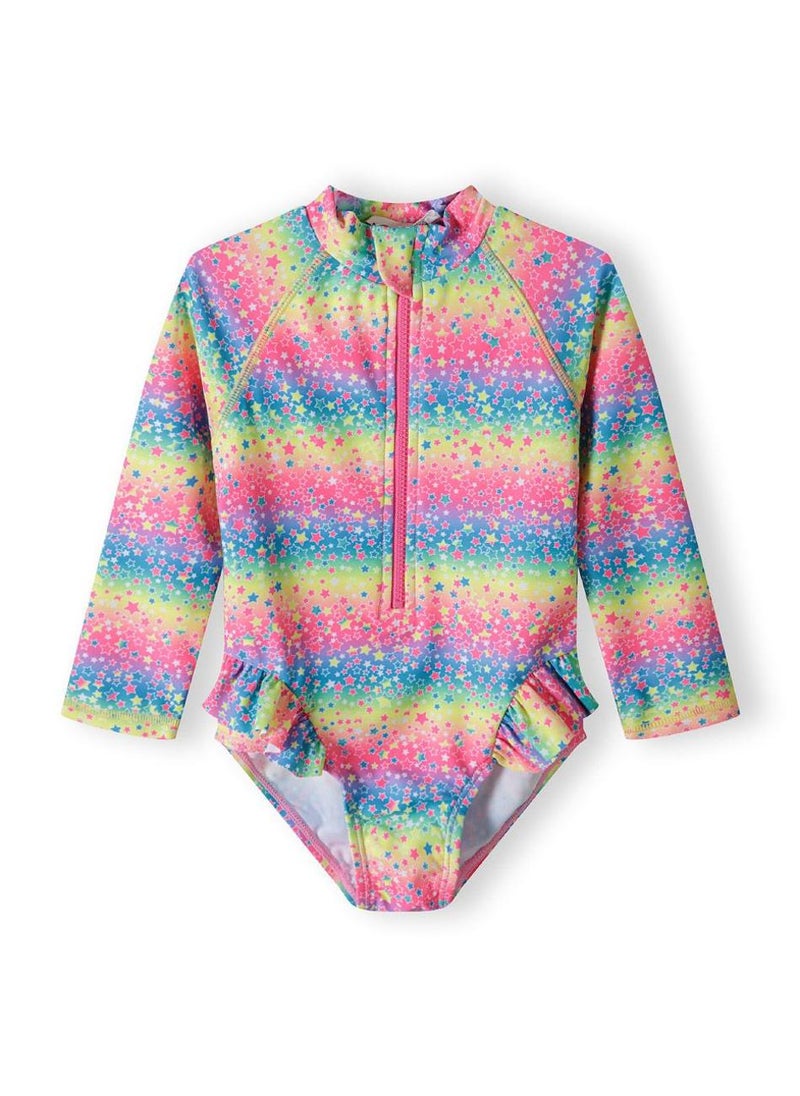 MINOTI Girls' Long Sleeve One-Piece Swimsuit with Front Zip  - Image 1