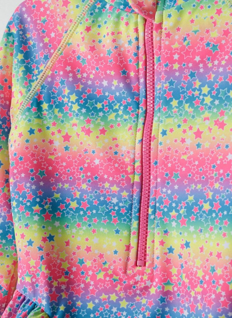 MINOTI Girls' Long Sleeve One-Piece Swimsuit with Front Zip  - Image 3