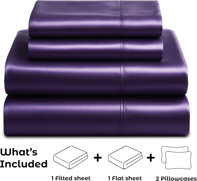 Pure Bedding Satin Sheets Queen [4-Piece, Purple] Hotel Luxury Silky Bed Sheets - Extra Soft 1800 Microfiber Sheet Set, Wrinkle, Fade, Stain Resistant - Deep Pocket Fitted Sheet, Flat Sheet, Pillow Cases - Image 4