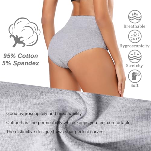 Molasus Women's Cotton Underwear High Waisted Full Coverage Ladies Panties (Regular & Plus Size), Grey-5pack, X-Large - Image 2