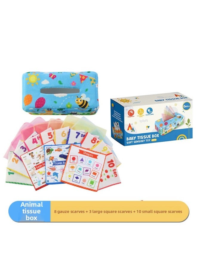 Baby Plush Tissue Box Comfort Toys Baby Simulation Learning Exercise Tissue Puzzle Early Education Toys-Color:CP5976 Animal Tissue Box (8 Gauze +3 Large Square Towel +10 Small Square Towel) Color Box  - Image 1