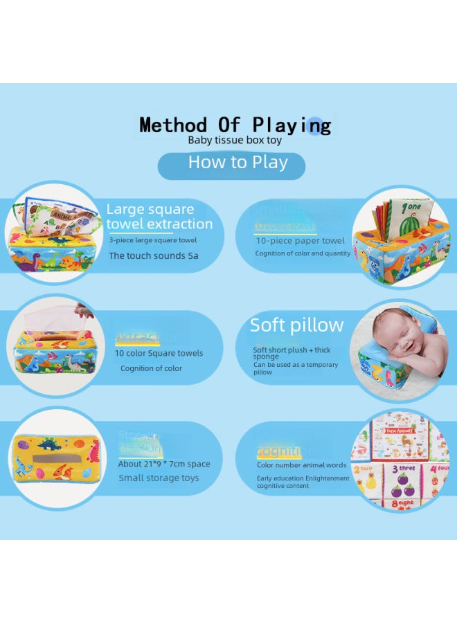 Baby Plush Tissue Box Comfort Toys Baby Simulation Learning Exercise Tissue Puzzle Early Education Toys-Color:CP5976 Animal Tissue Box (8 Gauze +3 Large Square Towel +10 Small Square Towel) Color Box  - Image 5