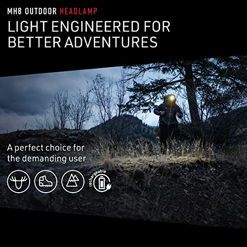 LEDLENSER مصباح رأس LEDLENSER MH8 خفيف الوزن قابل لإعادة الشحن مع حزام رأس قابل للإزالة، LED عالي القوة، 600 لومن، ضوء بدون استخدام اليدين في الهواء الطلق، التخييم، المشي، الصيد، أسود - Image 2