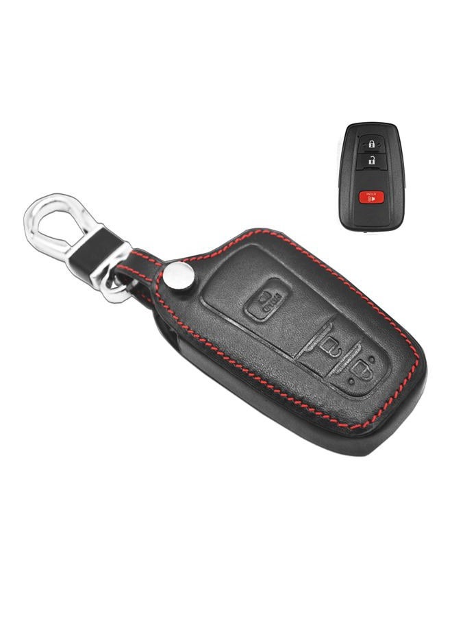 MECHCOS Compatible with fit for 2016 2017 2018 Toyota Prius 3 Buttons Smart Prox Leather Case Protector Key Fob Cover Keyless Car Remote Holder HYQ14FBC, Bonus: Rubber Silicone Case & Key Ring - Image 1