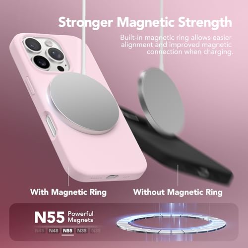 GONEZ Magnetic for iPhone 16 Pro Case, Compatible with MagSafe, [Screen Protector + Camera Lens Protector], Silicone Shockproof Anti-Scratch Protective Phone Case 6.3 inch, Pastel Pink - Image 3
