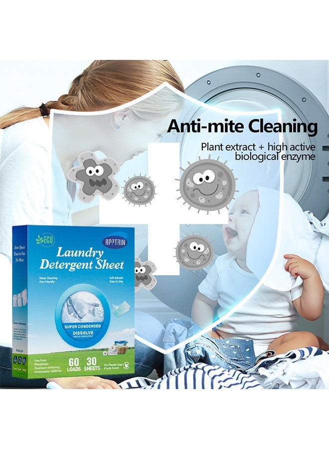 APPTRIN Laundry Detergent Sheets,Fresh Scent Travel Laundry Sheets Washing Sheets for Home Dorm Travel 30 Sheets / 60 Loads - Image 4