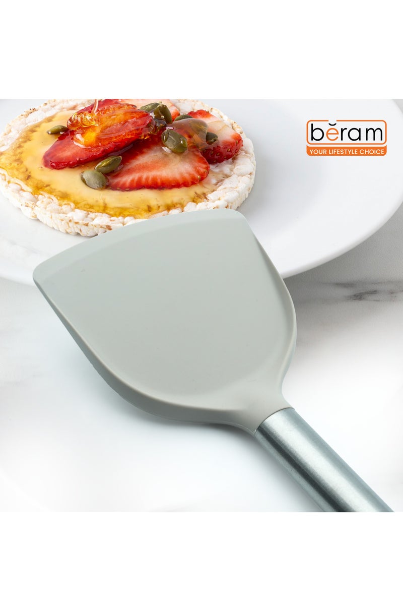 Beram Silicone Kitchen Utensil Set  Heat-Resistant Cooking Tools with Stainless Steel & Wooden Handles  BPA-Free, Non-Stick Safe for cooking baking & more.(BEIJE) (Single Solid Shovel) - Image 2