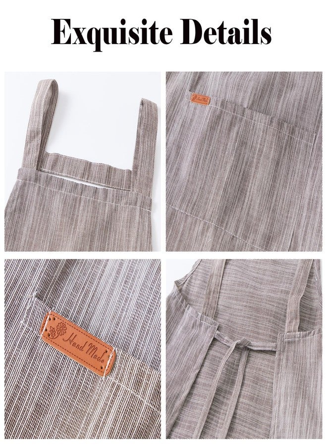Zulzifs Womens Japanese Style Aprons, Cotton Linen Kitchen Pinafore Apron with Pockets for Baking, Cooking, Café & Restaurant Work - Image 2