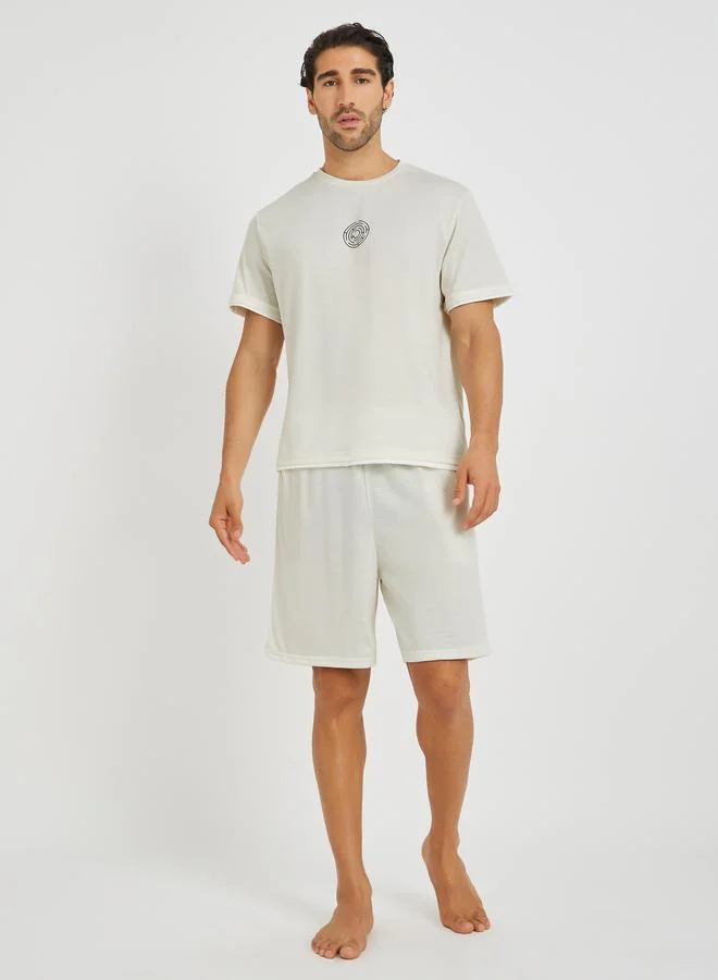 Styli Styli Minimal Print T-Shirt and Shorts Pyjama Set