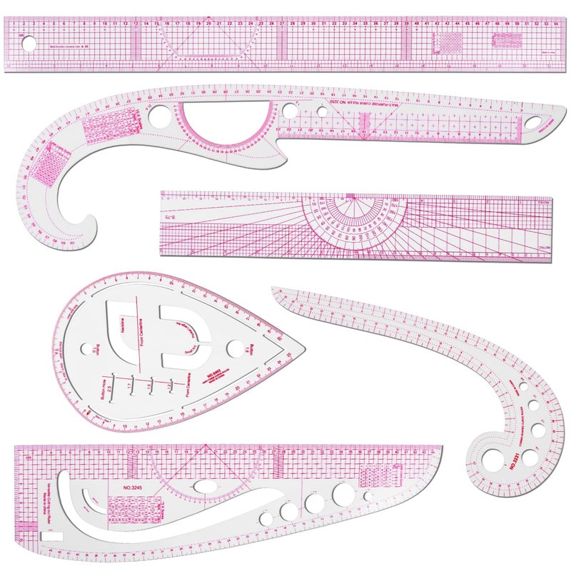 KISEER 6 Pcs Clear Metric Sewing Ruler Set French Curve Pattern Making Ruler Kit for Knitting Tailors Crafting Dress Designers Sewing Beginner Supplies - Image 2