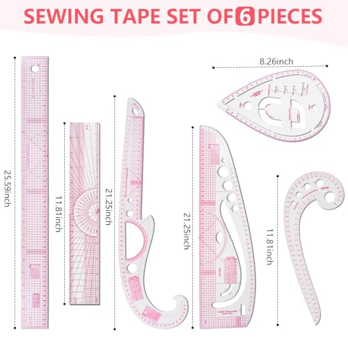 KISEER 6 Pcs Clear Metric Sewing Ruler Set French Curve Pattern Making Ruler Kit for Knitting Tailors Crafting Dress Designers Sewing Beginner Supplies - Image 3